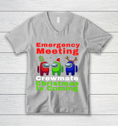 Among Us Emergency Meeting Crewmate Christmas Is Coming V-Neck T-Shirt 3