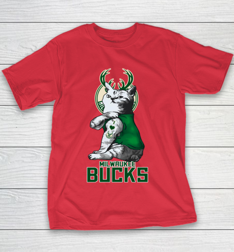 NBA Basketball My Cat Loves Milwaukee Bucks Youth T-Shirt 7