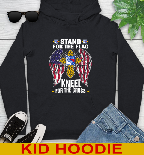 NHL Hockey New York Rangers Stand For Flag Kneel For The Cross Shirt Youth Hoodie