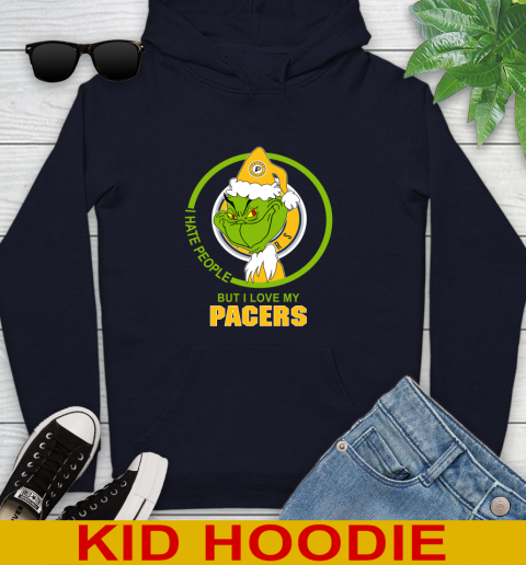 Indiana Pacers NBA Christmas Grinch I Hate People But I Love My Favorite Basketball Team Youth Hoodie 4