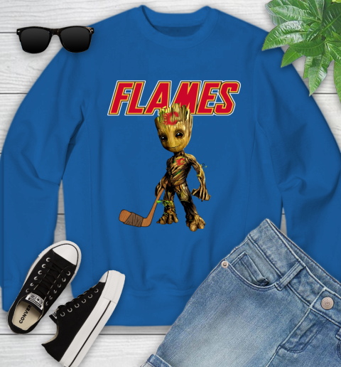Calgary Flames NHL Hockey Groot Marvel Guardians Of The Galaxy Youth Sweatshirt 8