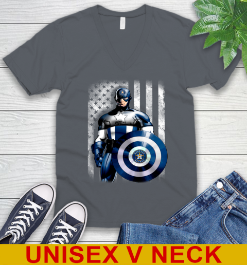 Houston Astros MLB Baseball Captain America Marvel Avengers American Flag Shirt V-Neck T-Shirt 5 Houston Astros MLB Baseball Captain America Marvel Avengers American Flag Shirt V-Neck T-Shirt - Image 5