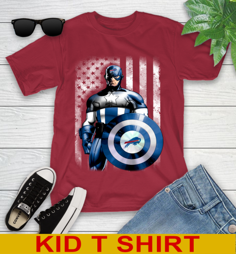 Buffalo Bills NFL Football Captain America Marvel Avengers American Flag Shirt Youth T-Shirt 12
