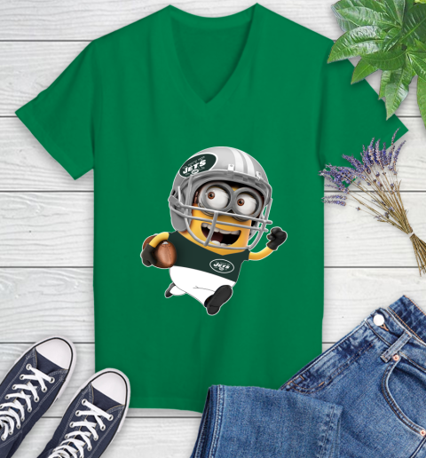 NFL New York Jets Minions Disney Football Sports Women's V-Neck T-Shirt 5