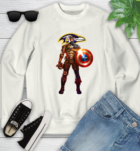 NFL Captain America Marvel Avengers Endgame Football Sports Baltimore Ravens Youth Sweatshirt