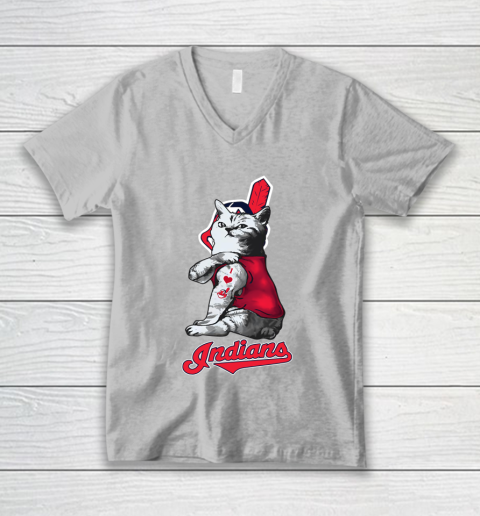 MLB Baseball My Cat Loves Cleveland Indians V-Neck T-Shirt 3