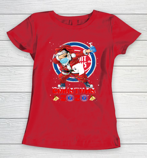 Detroit Pistons Funny Santa Claus Dabbing Christmas 2020 NBA Women's T-Shirt 9