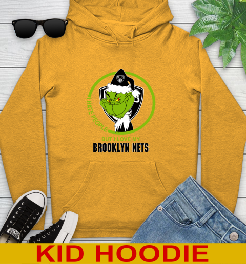Brooklyn Nets NBA Christmas Grinch I Hate People But I Love My Favorite Basketball Team Youth Hoodie 3