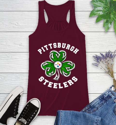 NFL Pittsburgh Steelers Three Leaf Clover St Patrick's Day Football Sports Racerback Tank 2