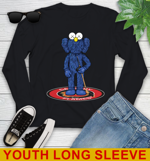 NHL Hockey Calgary Flames Kaws Bff Blue Figure Shirt Youth Long Sleeve 3 NHL Hockey Calgary Flames Kaws Bff Blue Figure Shirt Youth Long Sleeve - Image 3