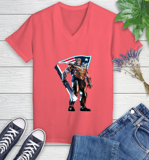 NFL Thanos Gauntlet Avengers Endgame Football New England Patriots Women's V-Neck T-Shirt 6