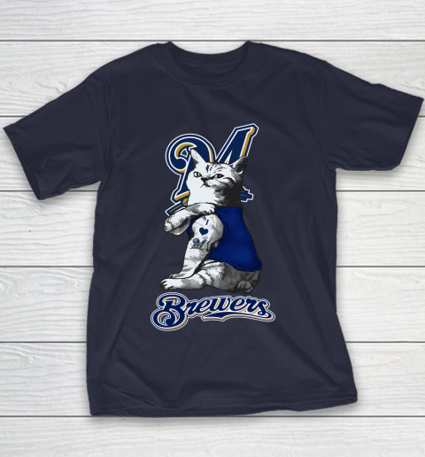 MLB Baseball My Cat Loves Milwaukee Brewers Youth T-Shirt 2