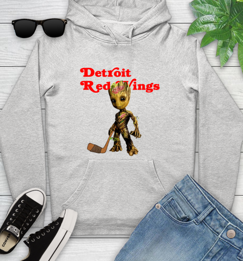 Detroit Red Wings NHL Hockey Groot Marvel Guardians Of The Galaxy Youth Hoodie