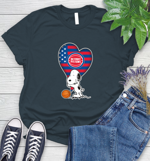 Detroit Pistons NBA Basketball The Peanuts Movie Adorable Snoopy Women's T-Shirt 8