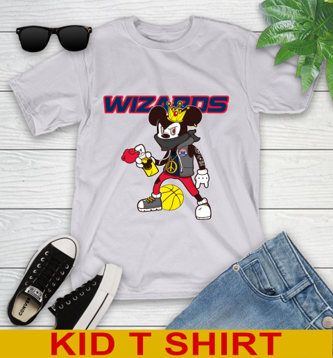Washington Wizards NBA Basketball Mickey Peace Sign Sports Youth T-Shirt 5