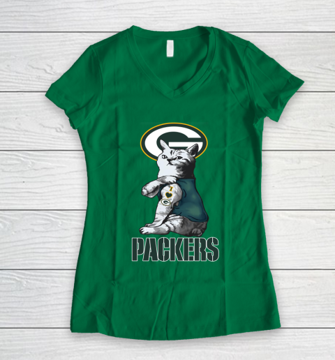 NFL Football My Cat Loves Green Bay Packers Women's V-Neck T-Shirt 3