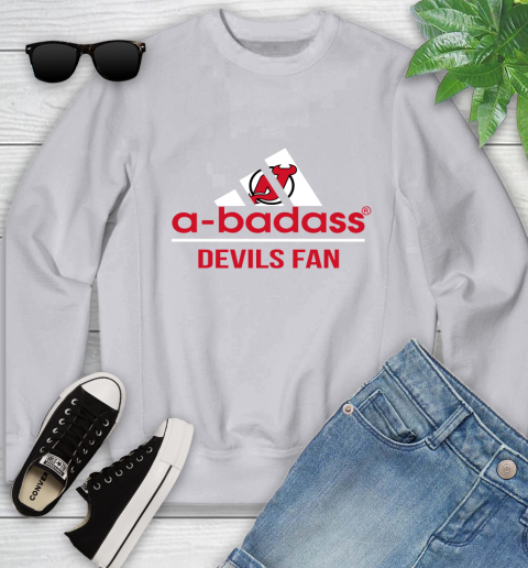NHL A Badass New Jersey Devils Fan Adidas Hockey Sports Youth Sweatshirt 3