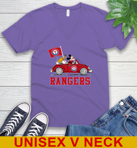 MLB Baseball Texas Rangers Pluto Mickey Driving Disney Shirt V-Neck T-Shirt 9