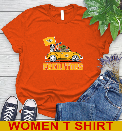 NHL Hockey Nashville Predators Darth Vader Baby Yoda Driving Star Wars Shirt Women's T-Shirt 4