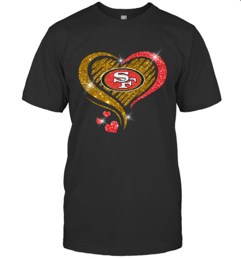 San Francisco 49Ers Glitter Heart Shape T Shirt  Custom Graphic Tee  Christmas Gift Idea