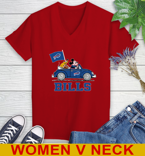 NFL Football Buffalo Bills Pluto Mickey Driving Disney Shirt Women's V-Neck T-Shirt 12