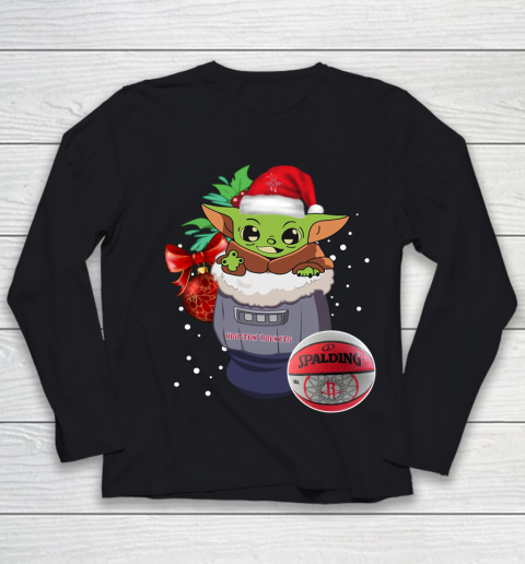 Houston Rockets Christmas Baby Yoda Star Wars Funny Happy NBA Youth Long Sleeve