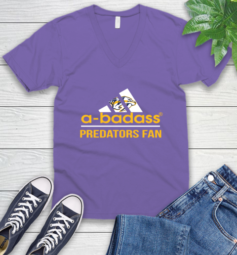 NHL A Badass Nashville Predators Fan Adidas Hockey Sports V-Neck T-Shirt 8
