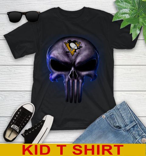 Pittsburgh Penguins NHL Hockey Punisher Skull Sports Youth T-Shirt