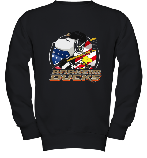 Anaheim Ducks Ice Hockey Snoopy And Woodstock NHL Youth Sweatshirt