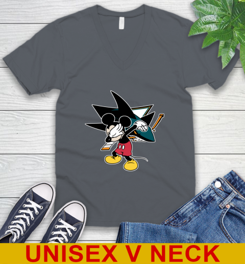 San Jose Sharks NHL Hockey Dabbing Mickey Disney Sports V-Neck T-Shirt 5