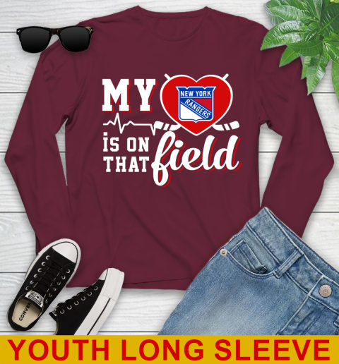NHL My Heart Is On That Field Hockey Sports New York Rangers Youth Long Sleeve 6