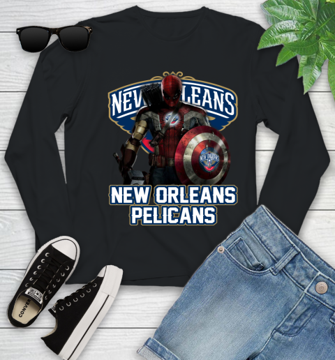 New Orleans Pelicans NBA Basketball Captain America Thor Spider Man Hawkeye Avengers Youth Long Sleeve 2