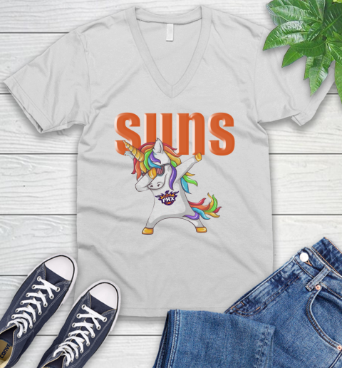 Phoenix Suns NBA Basketball Funny Unicorn Dabbing Sports V-Neck T-Shirt