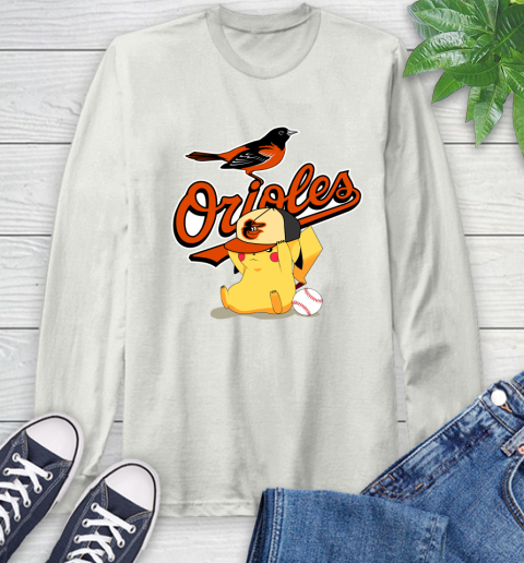 MLB Pikachu Baseball Sports Baltimore Orioles Long Sleeve T-Shirt 12