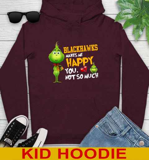 NHL Chicago Blackhawks Makes Me Happy You Not So Much Grinch Hockey Sports Youth Hoodie 7