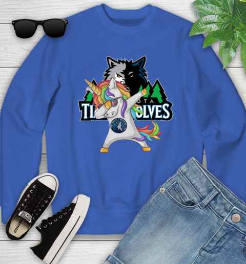 Minnesota Timberwolves NBA Basketball Funny Unicorn Dabbing Sports Youth Sweatshirt 8