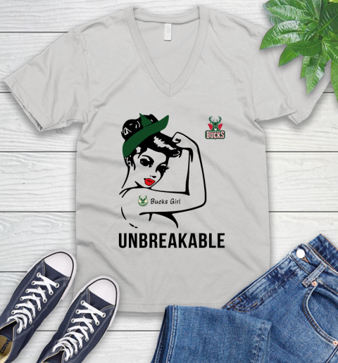 NBA Milwaukee Bucks Girl Unbreakable Basketball Sports V-Neck T-Shirt
