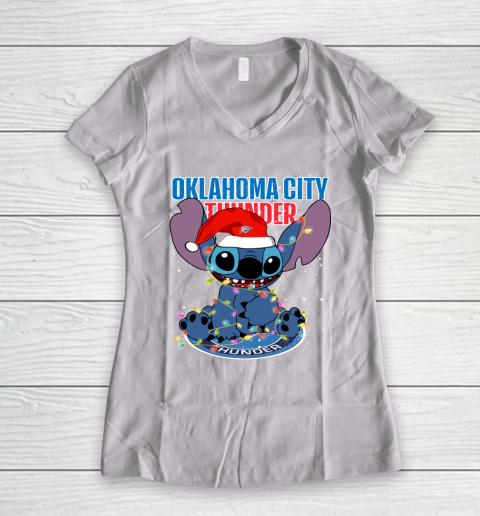 Oklahoma City Thunder NBA noel stitch Basketball Christmas Women's V-Neck T-Shirt