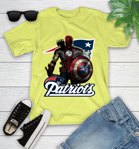 NFL Captain America Thor Spider Man Hawkeye Avengers Endgame Football New England Patriots Youth T-Shirt 8