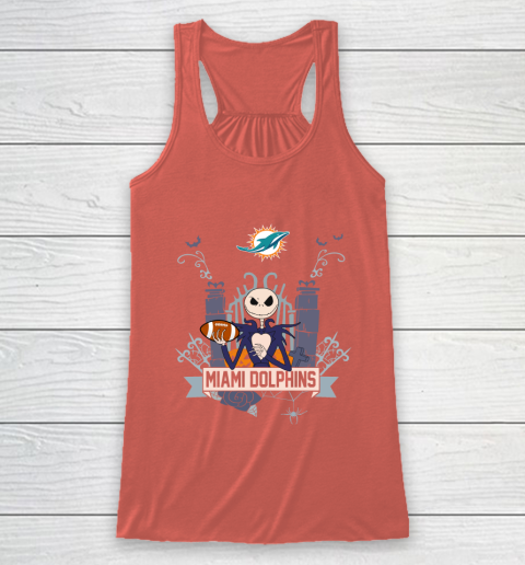 NFL Miami Dolphins Football Jack Skellington Halloween Racerback Tank 3