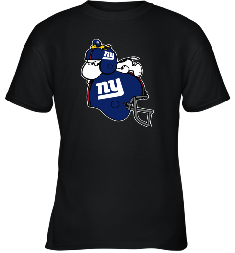 Snoopy And Woodstock Resting On New York Giants Helmet Youth T-Shirt