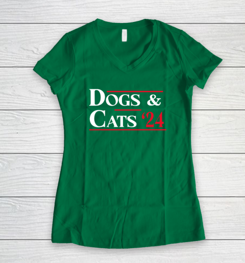 Dogs and Cats 2024 They're Eating The Dogs Women's V-Neck T-Shirt 3