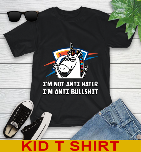 Oklahoma City Thunder NBA Basketball Unicorn I'm Not Anti Hater I'm Anti Bullshit Youth T-Shirt 2