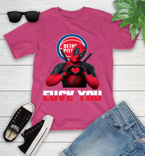 NBA Detroit Pistons Deadpool Love You Fuck You Basketball Sports Youth T-Shirt 11