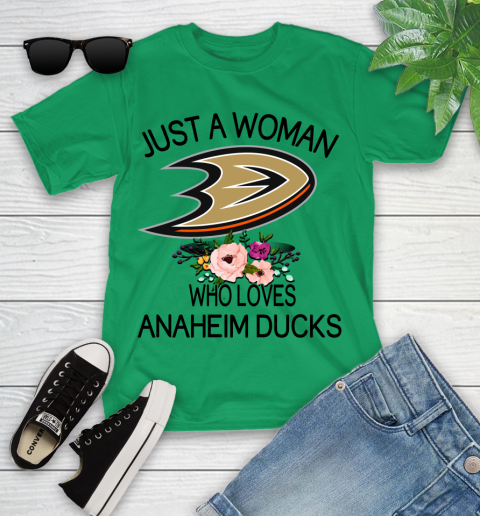 NHL Just A Woman Who Loves Anaheim Ducks Hockey Sports Youth T-Shirt 3