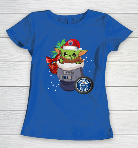 Edmonton Oilers Christmas Baby Yoda Star Wars Funny Happy NHL Women's T-Shirt 9