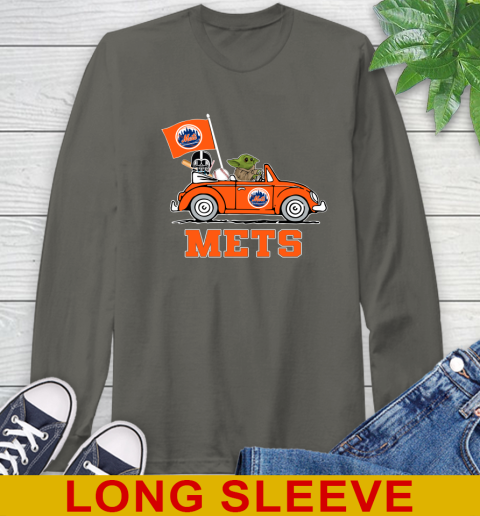 MLB Baseball New York Mets Darth Vader Baby Yoda Driving Star Wars Shirt Long Sleeve T-Shirt 8