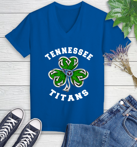 NFL Tennessee Titans Three Leaf Clover St Patrick's Day Football Sports Women's V-Neck T-Shirt 10