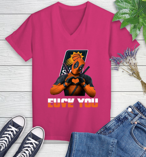 NBA Phoenix Suns Deadpool Love You Fuck You Basketball Sports Women's V-Neck T-Shirt 9