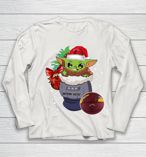 Miami Heat Christmas Baby Yoda Star Wars Funny Happy NBA Youth Long Sleeve 11